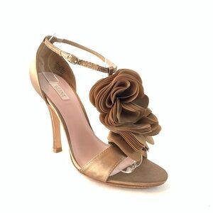 Glint Glavalon taupe satin ruffle strap sandal 7.5